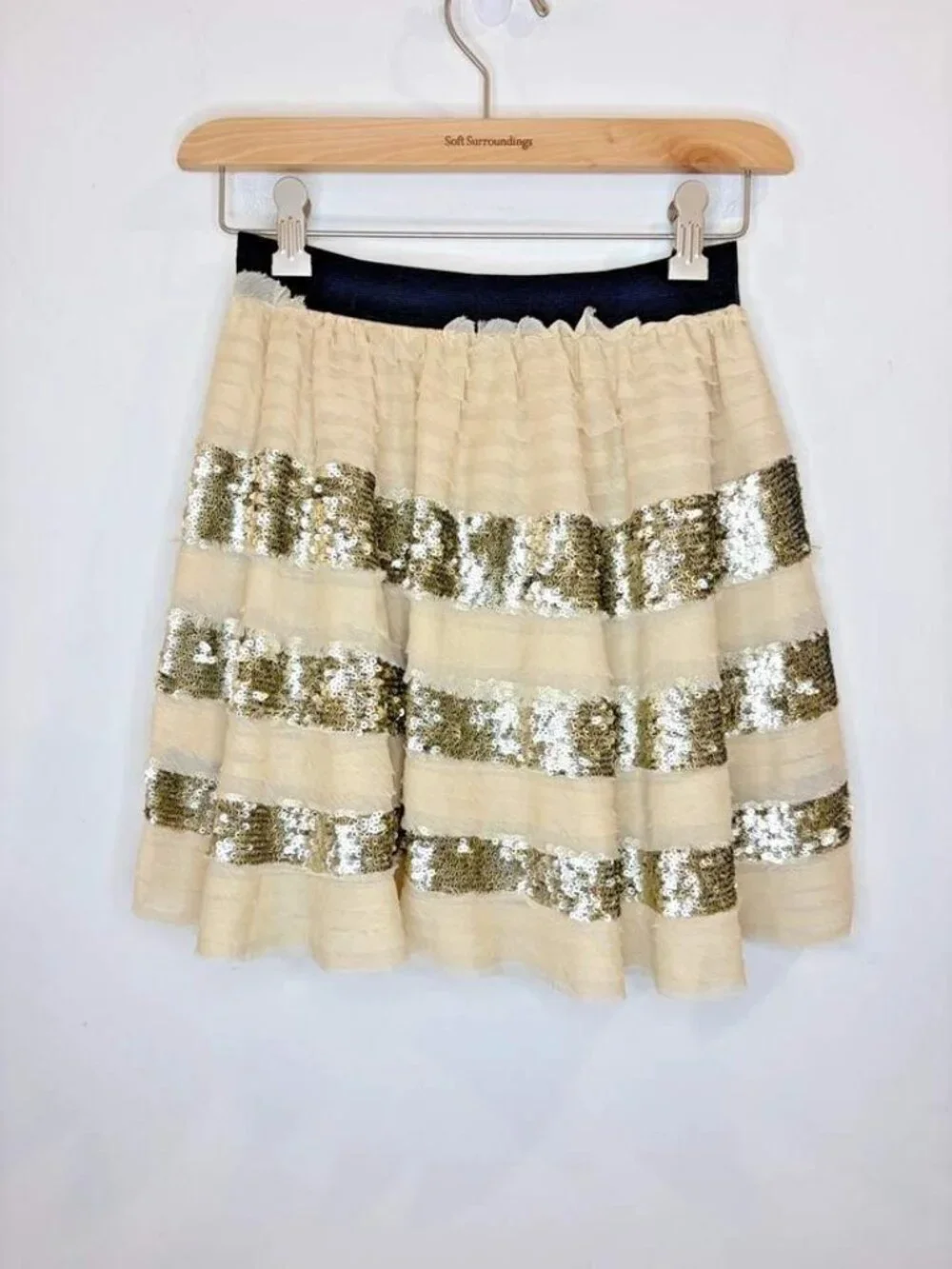 Free People Sparkle And Stripe Sequin Tiered Mini Skirt Sz XS Party Going Out